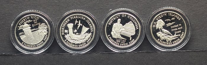 (4) 2009-S Washington Quarters U.S. Territories