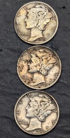 1943 P, D, & S Mercury Dimes