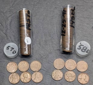 (2) Rolls of Lincoln Wheat Cents: 1957-D & 1958-D