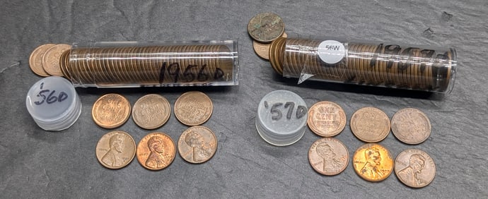 (2) Rolls of Lincoln Wheat Cents: 1956-D & 1957-D