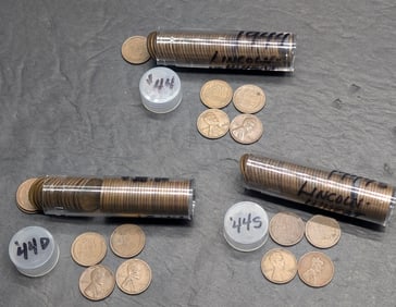 (3) Rolls of Lincoln Wheat Cents: 1944, 1944-D, & 1944-S