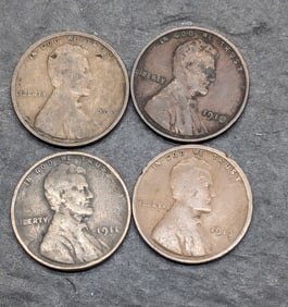(4) Lincoln Wheat Cents: 1909, 1910, 1911, 1913