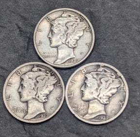 (3) Mercury Dimes: 1939-P, D, & S