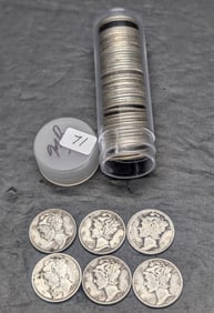 (roll of 50) circulated Mercury Dimes