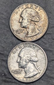 (2) 90% Silver Washington Quarters: 1962-D & 1963-D