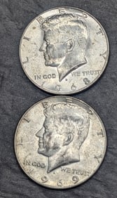 (2) 40% Silver Kennedy Half Dollars: 1968-D & 1969-D