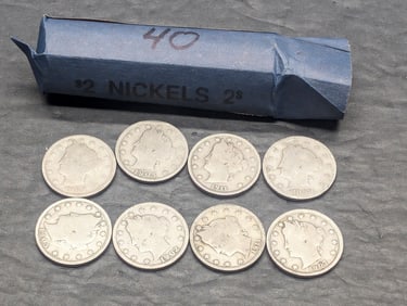 (Roll of 40)  Circulated Liberty V Nickels