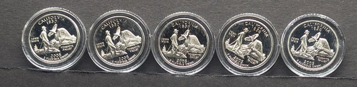 (5) 2005-S Clad Proof California State Quarters