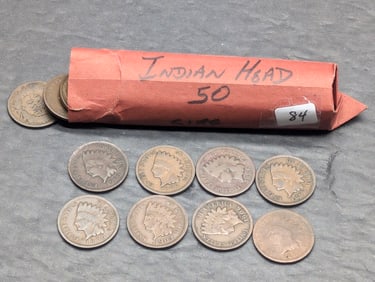 (Roll of 50) Circulated Indian Head Pennies