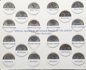 2001 P&D Commemorative State Quarters In A Greenville National Bank Saver
