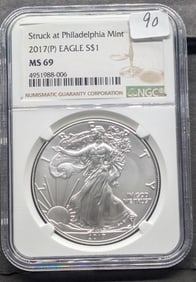 2017 (P) American Silver Eagle MS69 by NGC