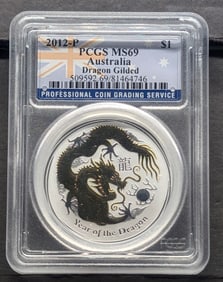 2012-P Australia Dragon Gilded 1 oz 999 Silver  PCGS