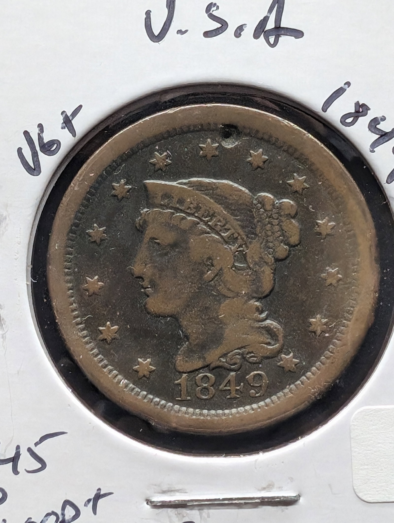 1849 Braided Hair Large Cent - 175 Years Old! (1 of 3)