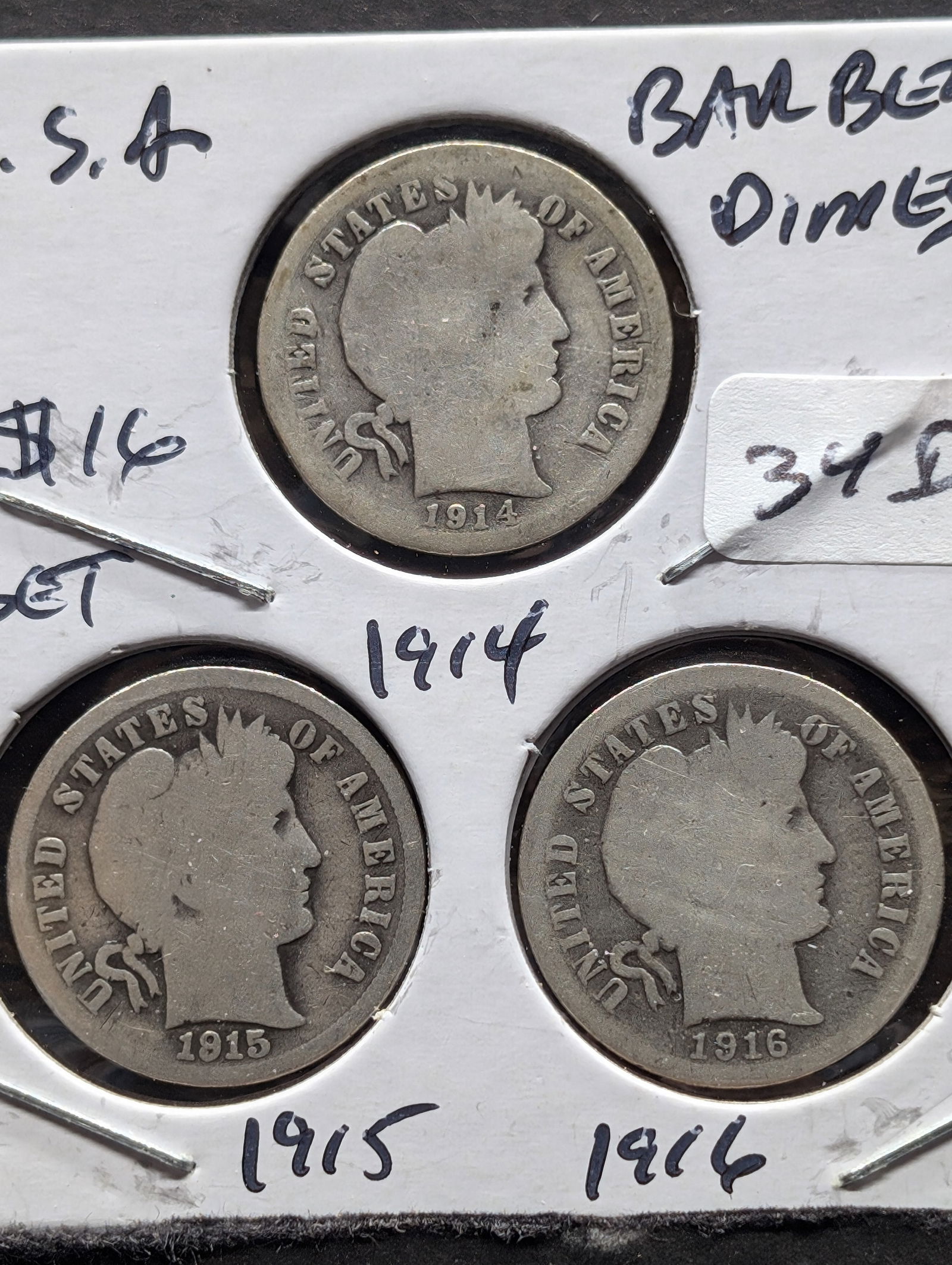 1914, 1915 & 1916 Silver Barber Dimes (1 of 3)