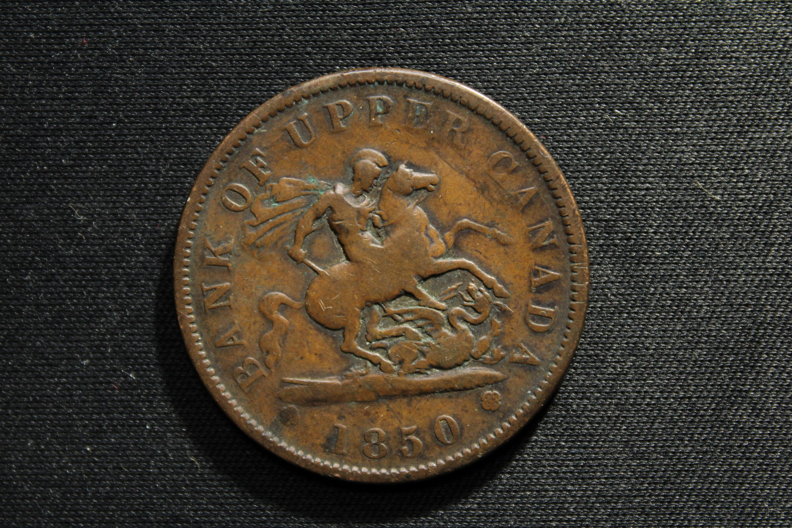 1850 (XF+, Bank, of Upper Canada-Rare This Old) Canada, One Penny, 174 Years Old! (1 of 2)