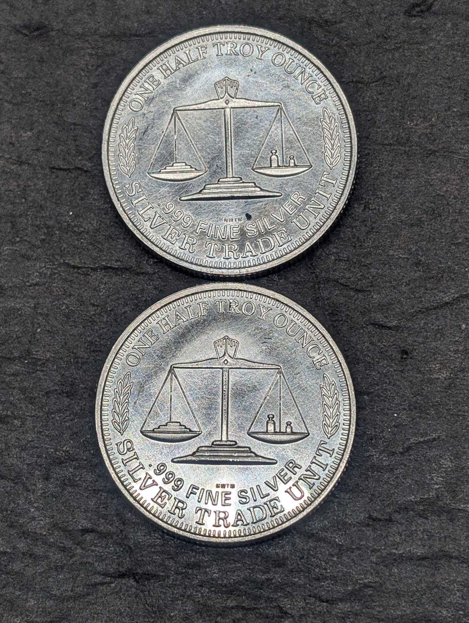 1/2 Troy Oz. Each .999 FINE SILVER Silver Trade Unit Designed Coins (2 PCS)