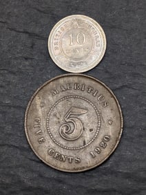 1920 Mauritius 5 Cents & 1961 British Honduras 10 Cents Coins