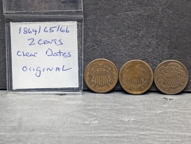 1864/65/66 Two Cents. Clear dates on all. Original.