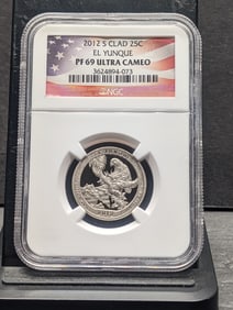 2012-S Parks El Yunque Quarter. Slabbed by NGC, top tier grader, as Proof 69, Ultra Cameo.