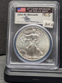 2014 American Silver Eagle. Slabbed by PCGS, top grader, as First Strike MS 70 with a Mercanti