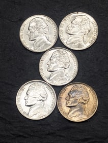 Lot of 5 High Grade Wartime Nickels