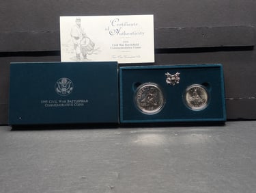 1995-P&S UNC Civil war Battlefield 2-Coin Set in OGP w/ COA
