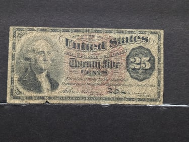 1865-69 Twenty Five Cent Fractional Currency picturing Washington. Circulated.