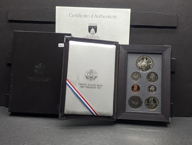 1989-S US Prestige Proof Set. Regular coins plus a Congressional Commemorative Silver Dollar and