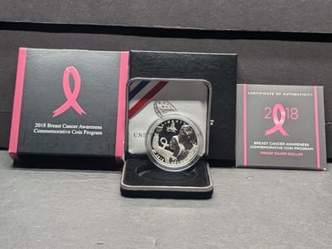 2018-P PROOF Breast Cancer Awareness Commem Silver Dollar in OGP w/ COA