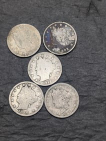 Lot of 5 Better Date Liberty Head V-Nickels