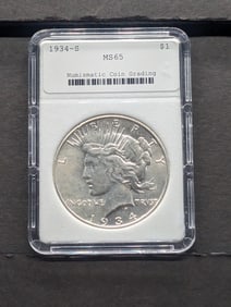**KEY DATE - Nice Luster** 1934-S Peace Silver Dollar - NCG Cert MS65