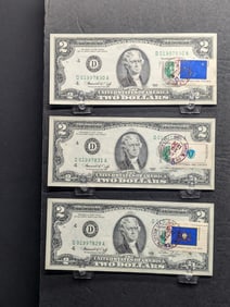 Lot of Three 1976 Series $2 Federal Reserve Notes w/ First Day Stamps *CRISP PAPER*