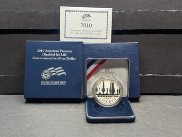 2010-W PROOF Veterans Disabled for Life Commem Silver Dollar in OGP w/ COA