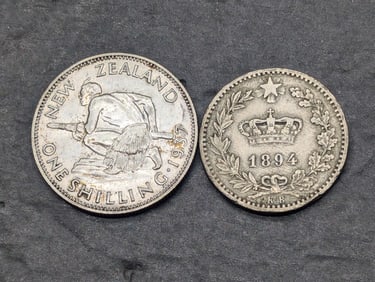 1894-KB Italy 20 Centesimi & 1937 New Zealand 1 Silver Shilling Coins
