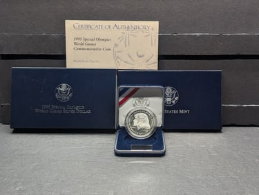 1995-P PROOF Special Olympic World Games Commem Silver Dollar in OGP w/ COA