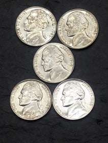 Lot of 5 High Grade Wartime Nickels