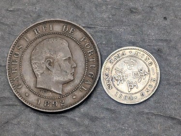 1904 Southeast Asia  5 Silver Cents & 1892 Portugal 10 Reis Coins