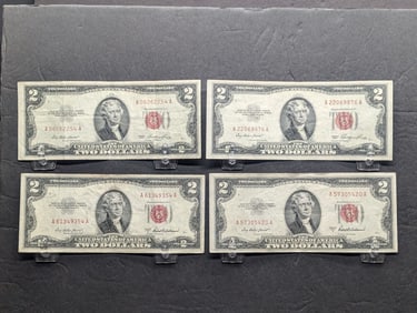 (2) 1953 & (2) 1953-A  Series $2 RED SEAL Banknotes **NICE CONDITION**