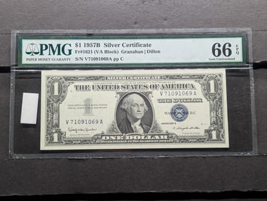 1957 B Series $1 Silver Certificate - PMG Cert. GEM UNC 66 *Exceptional Paper Quality*