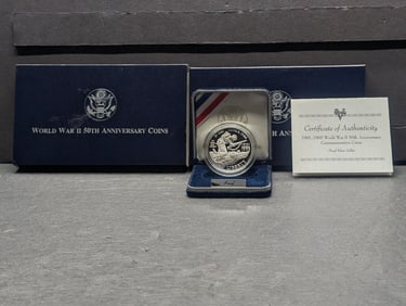 1991-1995-W PROOF WWII 50th Anniv. Commem Silver Dollar in OGP w/ COA
