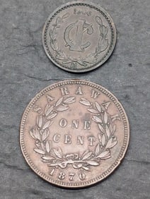 1870 Sarawak 1 Cent & 1906 Mexico 1 Centavo w/ Narrow Date Coins
