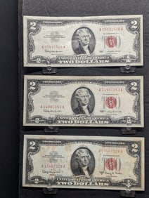 (2) 1963, (1) 1963-A Series $2 RED SEAL Banknotes
