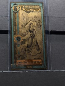 1/200th Troy Oz. 24k GOLD 2023 New Hampshire $5 Gold back
