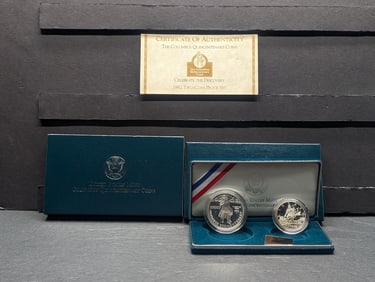 1992-P&S PROOF Columbus Quincentenary Commem 2-Coin Set in OGP w/ COA