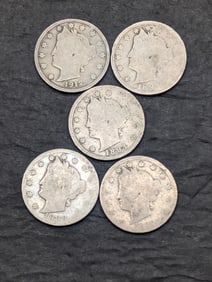 Lot of 5 Better Date Liberty Head V-Nickels