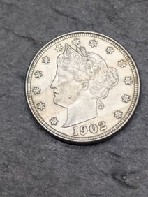 *NICE LUSTER - NICE TYPE COIN - AU+* 1902 Liberty Head V-Nickel