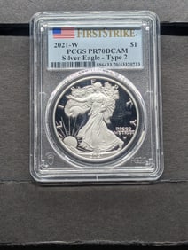 2021-W PROOF Type 2 American Silver Eagle - PCGS PR70 DCAM *First Strike*