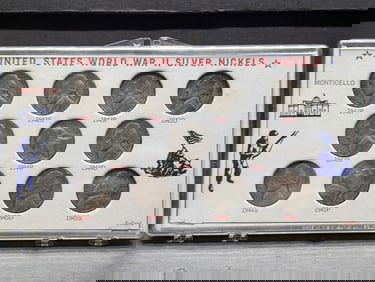United States World War II Silver Nickel Collection in Display Case