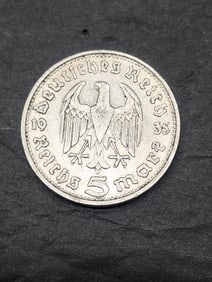1935 Germany 5 Silver Reichsmark Coin
