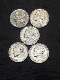 Lot of 5 High Grade Wartime Nickels